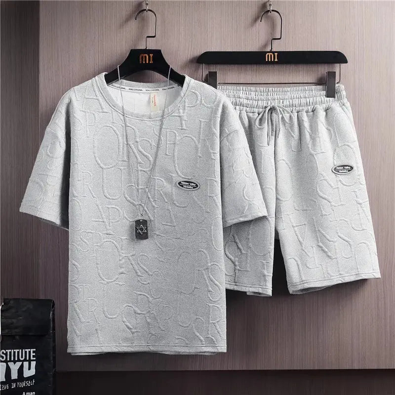 Summer Tshirt Shorts 2 Pieces Set White Tracksuit Men's 3D Letters Vintage Streetwear Creative Pattern Men Sets Short Outfits