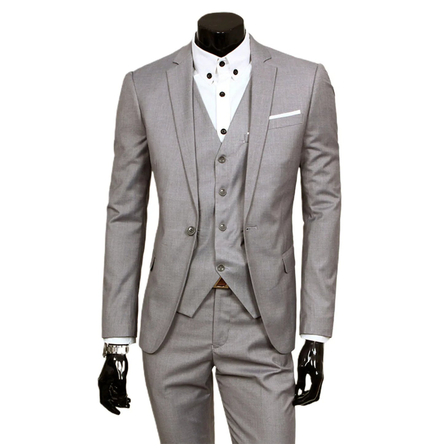 Men Skinny 3 Pieces Set Formal Slim Fit Business Suit Zipper Solid Male Groom Wedding Blazers Formal Jacket Coat Pants Vest