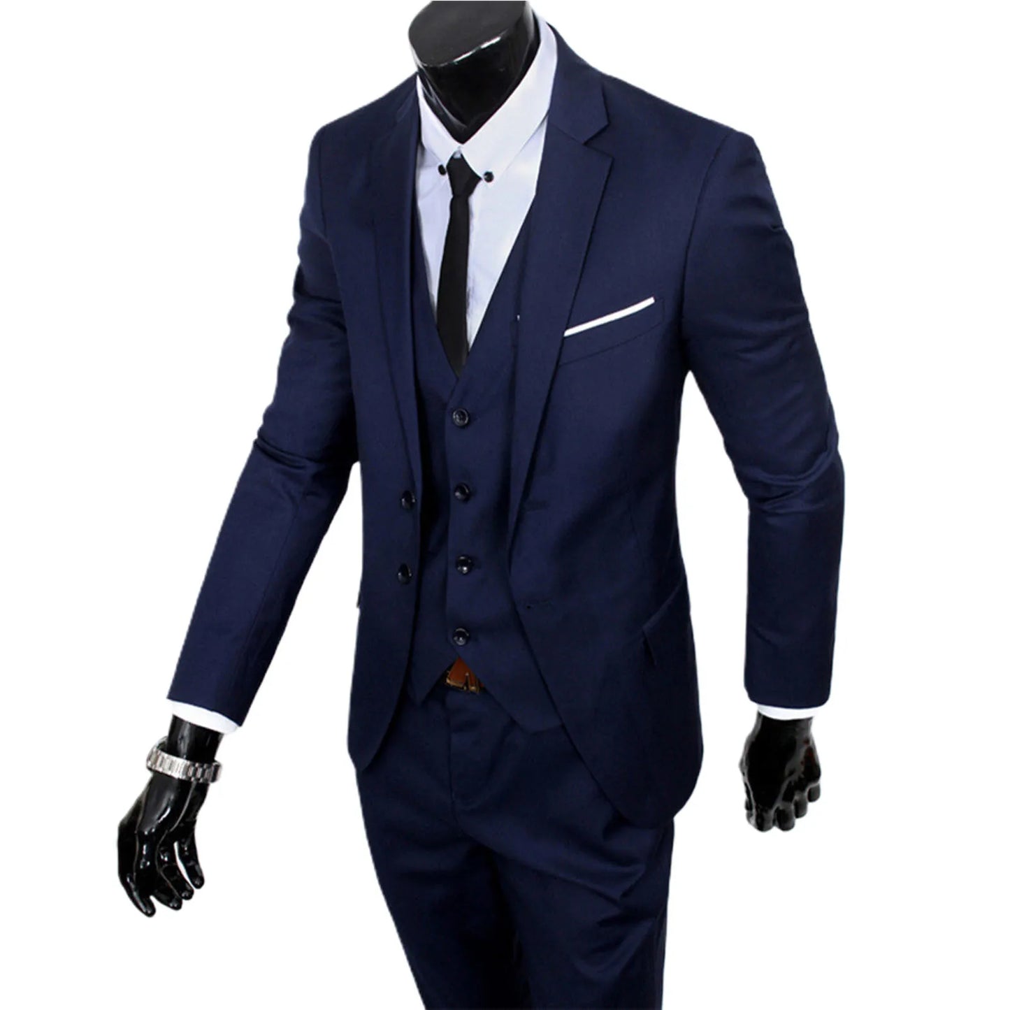 Men Skinny 3 Pieces Set Formal Slim Fit Business Suit Zipper Solid Male Groom Wedding Blazers Formal Jacket Coat Pants Vest