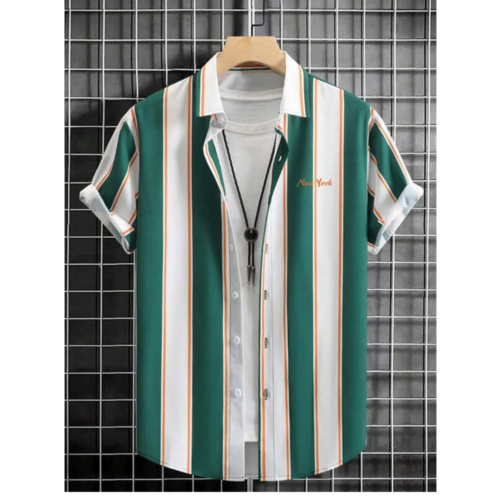 2023 Male Clothes Simple Stripes 3d Hawaiian Shirt Men Clothes Loose Breathable Men's Shirts Summer Male Shirts Short Sleeve