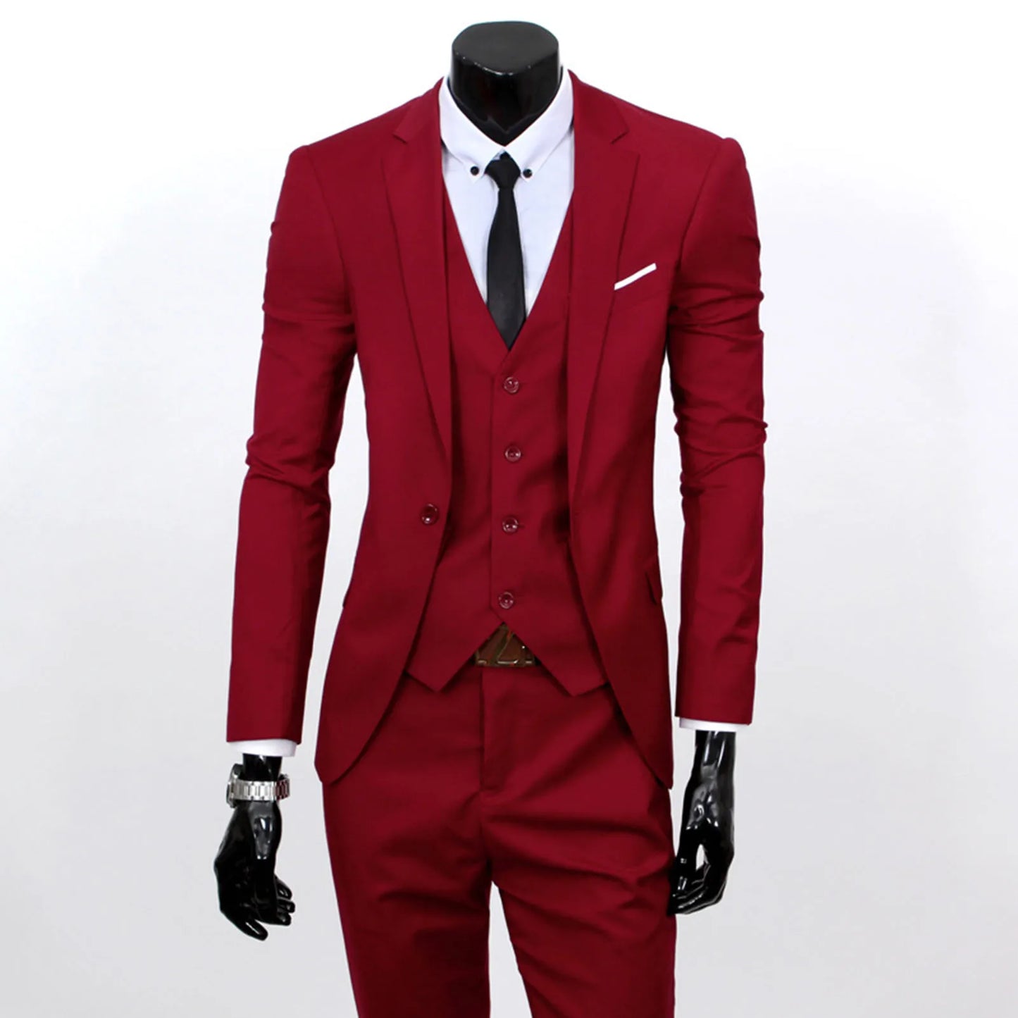 Men Skinny 3 Pieces Set Formal Slim Fit Business Suit Zipper Solid Male Groom Wedding Blazers Formal Jacket Coat Pants Vest