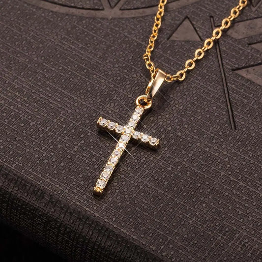 New Fashion Crystal Cross Pendants Necklace Gold Silver Color Jesus Cross Necklace For Men Women Jewelry Gift Wholesale