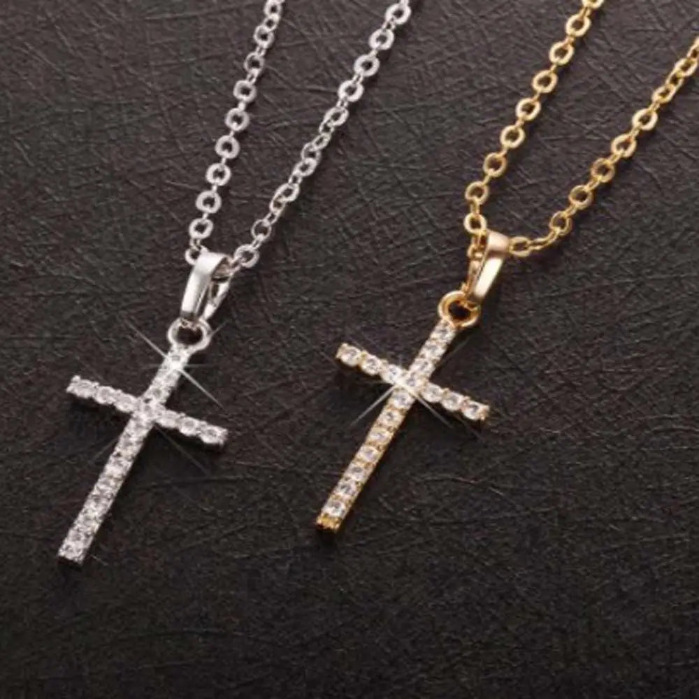 New Fashion Crystal Cross Pendants Necklace Gold Silver Color Jesus Cross Necklace For Men Women Jewelry Gift Wholesale