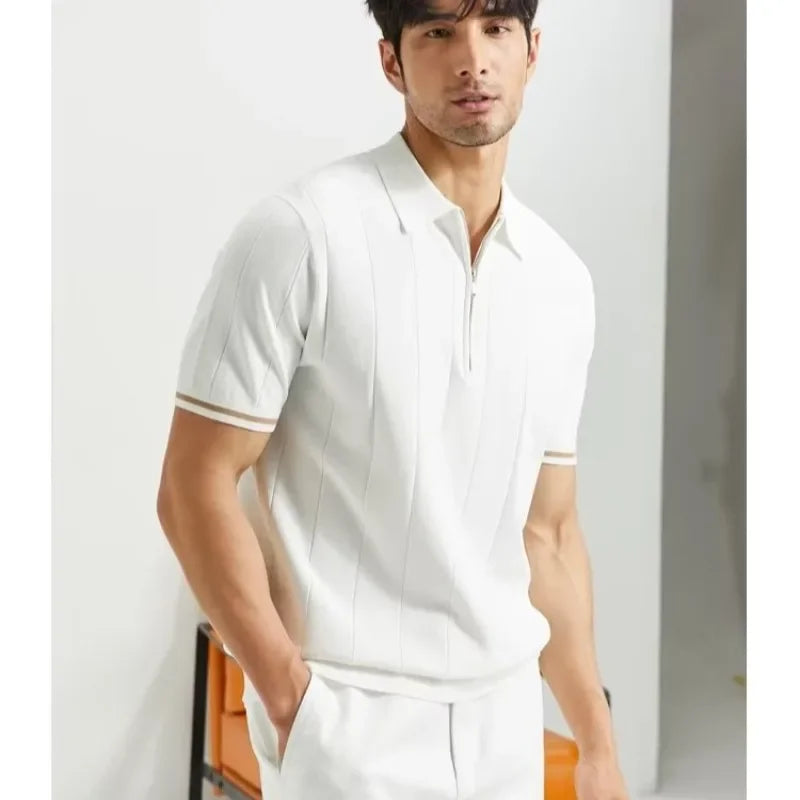 Artistic Men's Polo Shirt Short Sleeves Summer 2023 New Trendy Simple Standard Printing Japanese Style Loose Fit