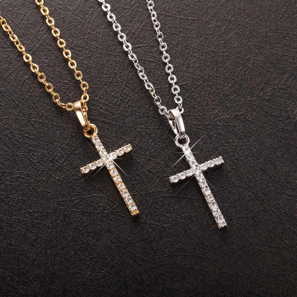 New Fashion Crystal Cross Pendants Necklace Gold Silver Color Jesus Cross Necklace For Men Women Jewelry Gift Wholesale