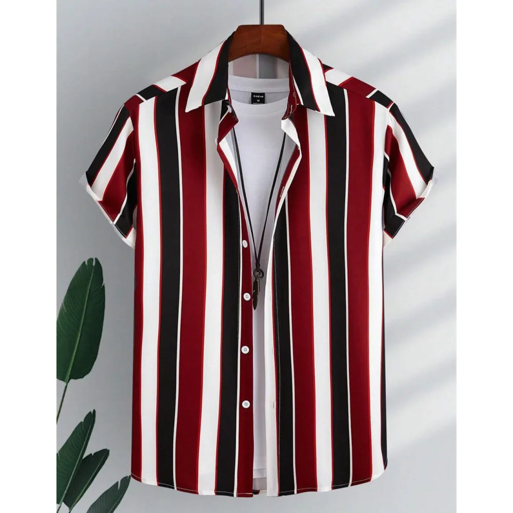 2023 Male Clothes Simple Stripes 3d Hawaiian Shirt Men Clothes Loose Breathable Men's Shirts Summer Male Shirts Short Sleeve